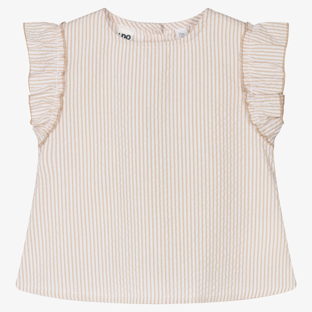 iDO Baby - Beige gestreifte Seersucker-Bluse | Childrensalon