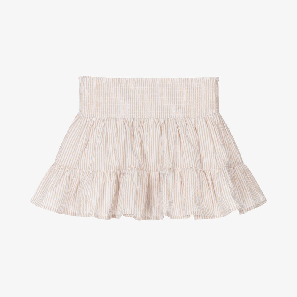 iDO Baby - Jupe beige rayée en coton gaufré | Childrensalon