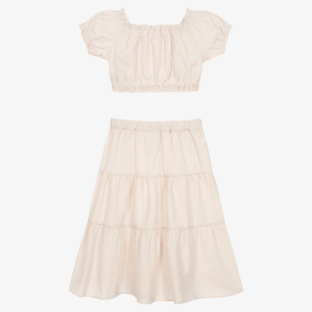 iDO Для младших-Бежево-белый топ и юбка в полоску | Childrensalon Outlet