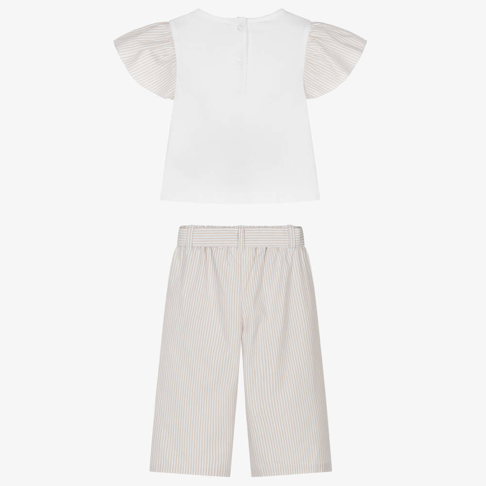 iDO Baby-Girls Beige & White Striped Trouser Ensemble | Childrensalon Outlet