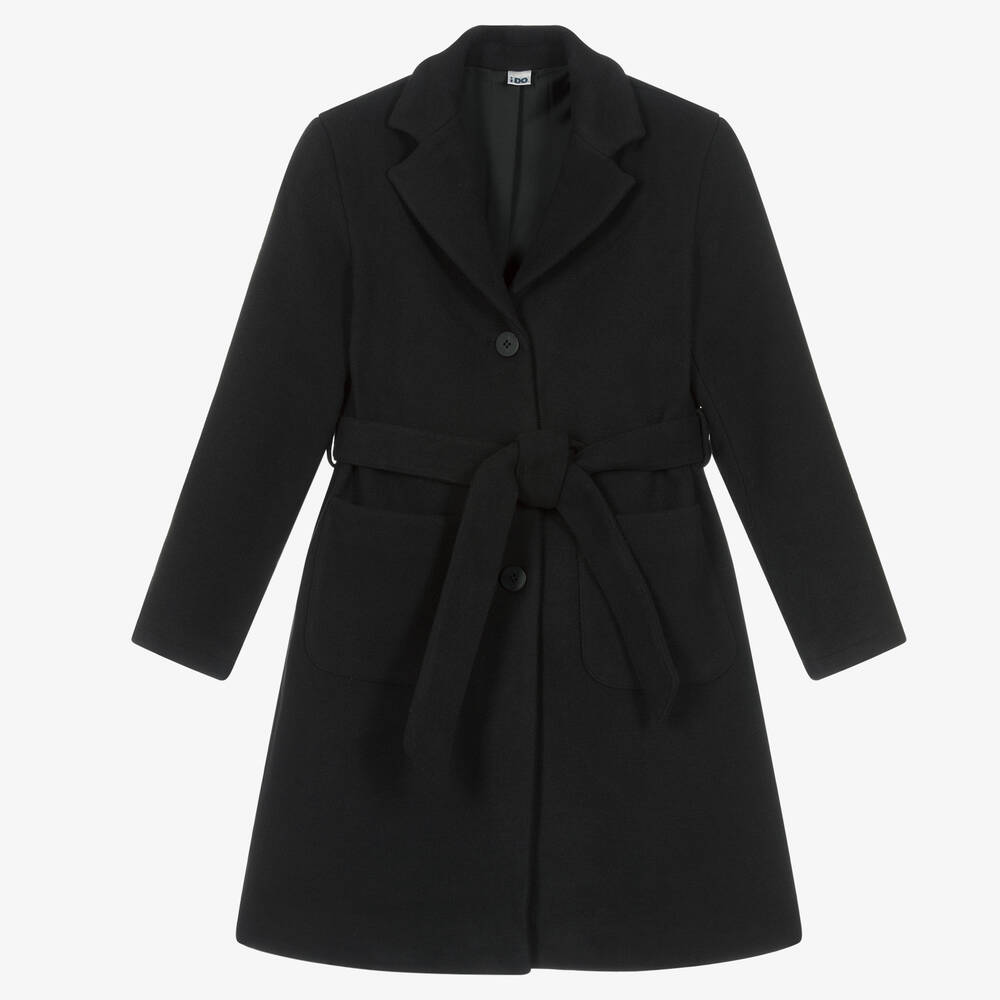 iDO Junior - Черное пальто с поясом для девочек | Childrensalon
