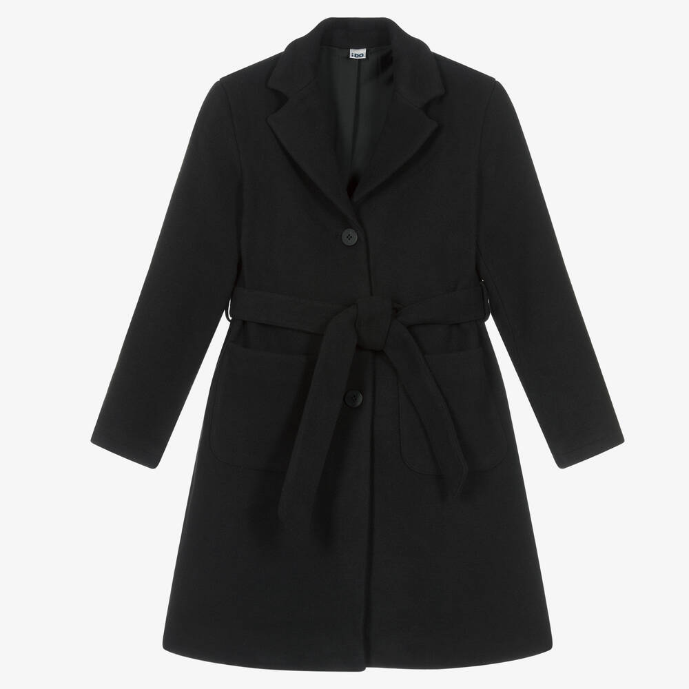 iDO Junior - Girls Black Belted Coat | Childrensalon