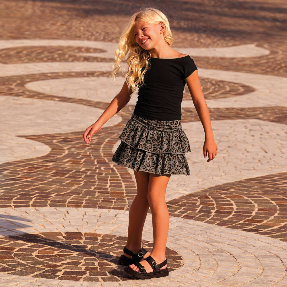 iDO-Girls Black & Brown Leopard Print Skirt Set | Childrensalon Outlet