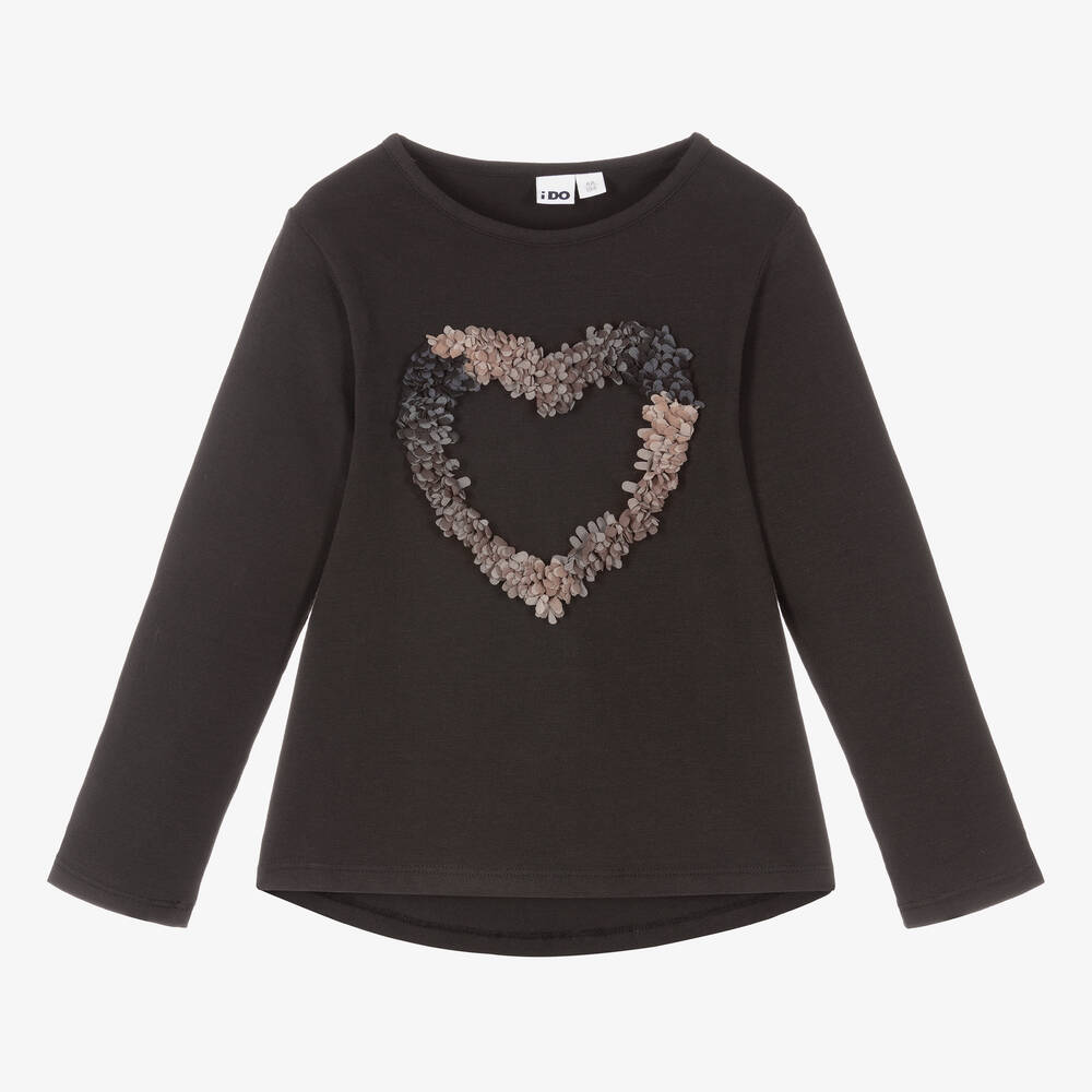 iDO Baby - Girls Black Cotton Jersey Top | Childrensalon