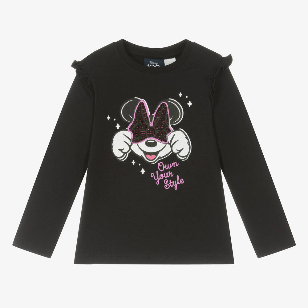 iDO Baby - Girls Black Cotton Minnie Mouse Top  | Childrensalon