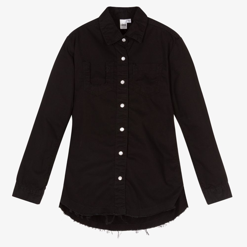 iDO Junior - Girls Black Cotton Shirt | Childrensalon