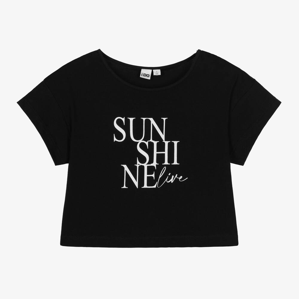 iDO Junior-Girls Black Cotton Sunshine T-Shirt | Childrensalon Outlet