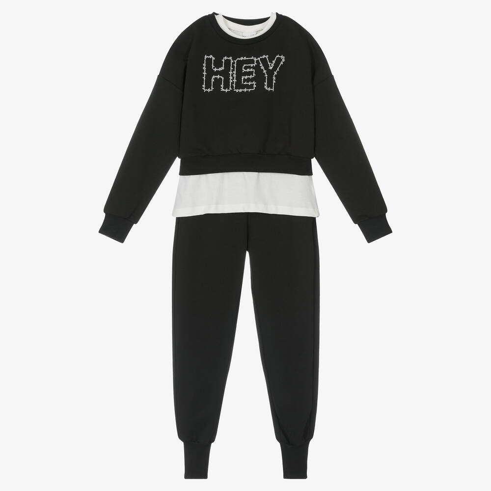 iDO Junior-Girls Black Cotton Tracksuit Set | Childrensalon Outlet