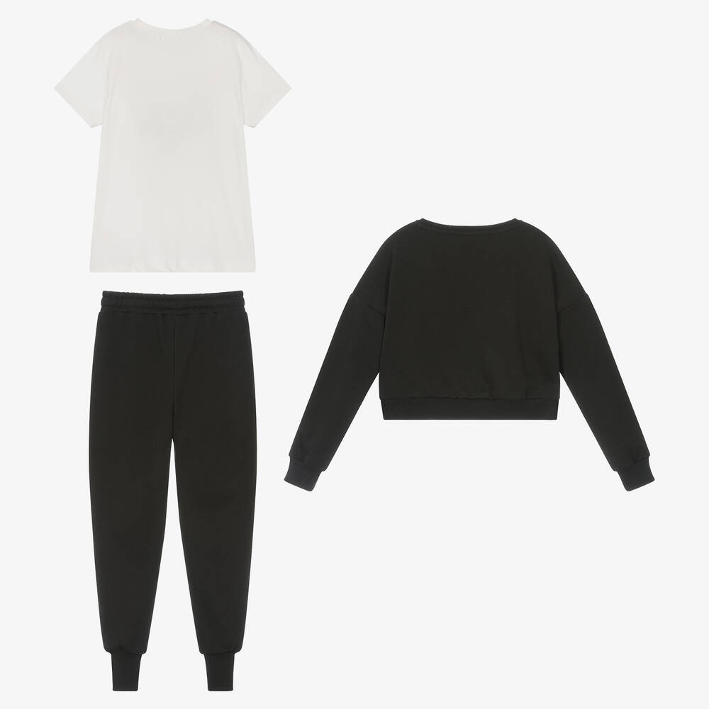 iDO Junior-Girls Black Cotton Tracksuit Set | Childrensalon Outlet