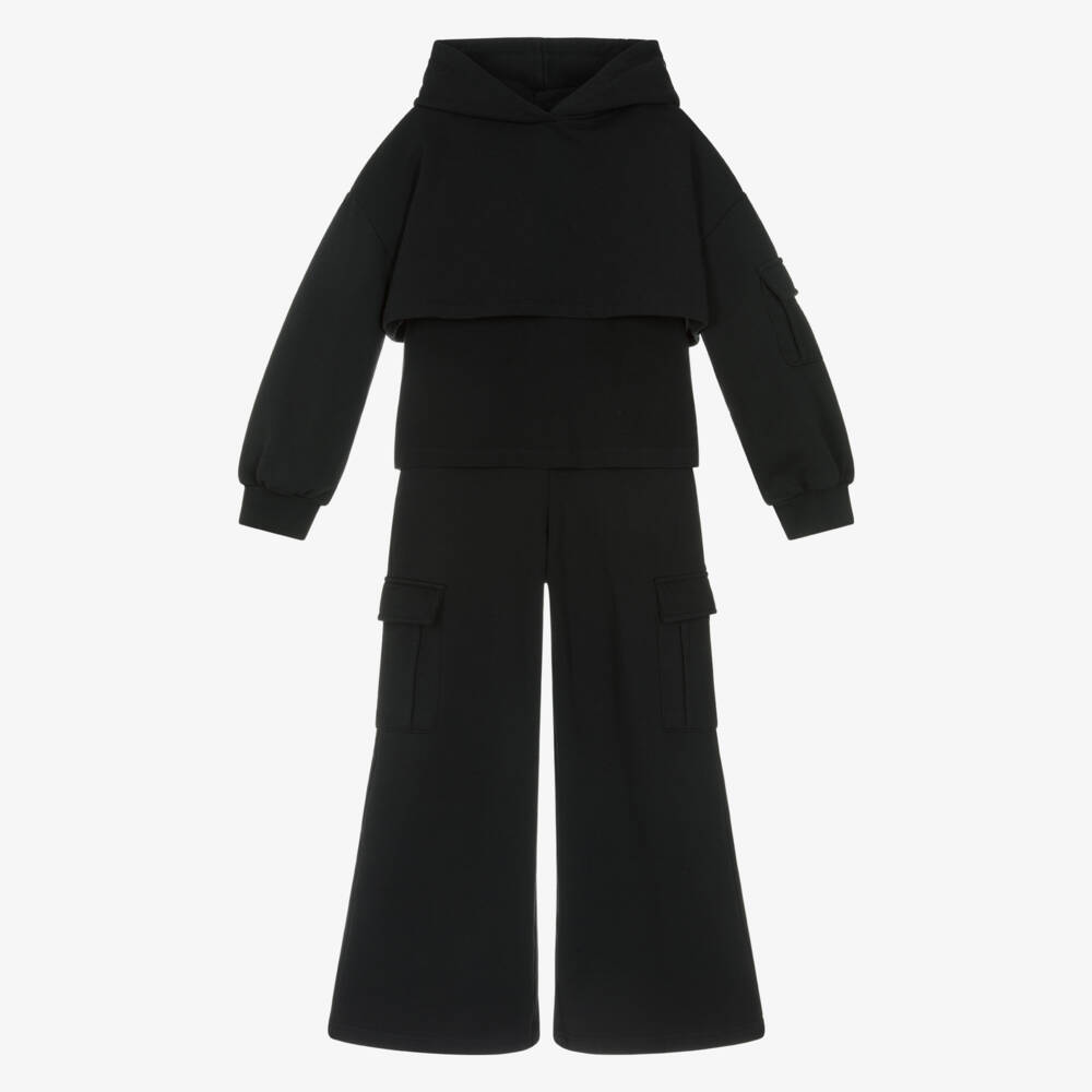 iDO Для младших-Girls Black Cotton Tracksuit Set with Cargo Pockets | Childrensalon Outlet