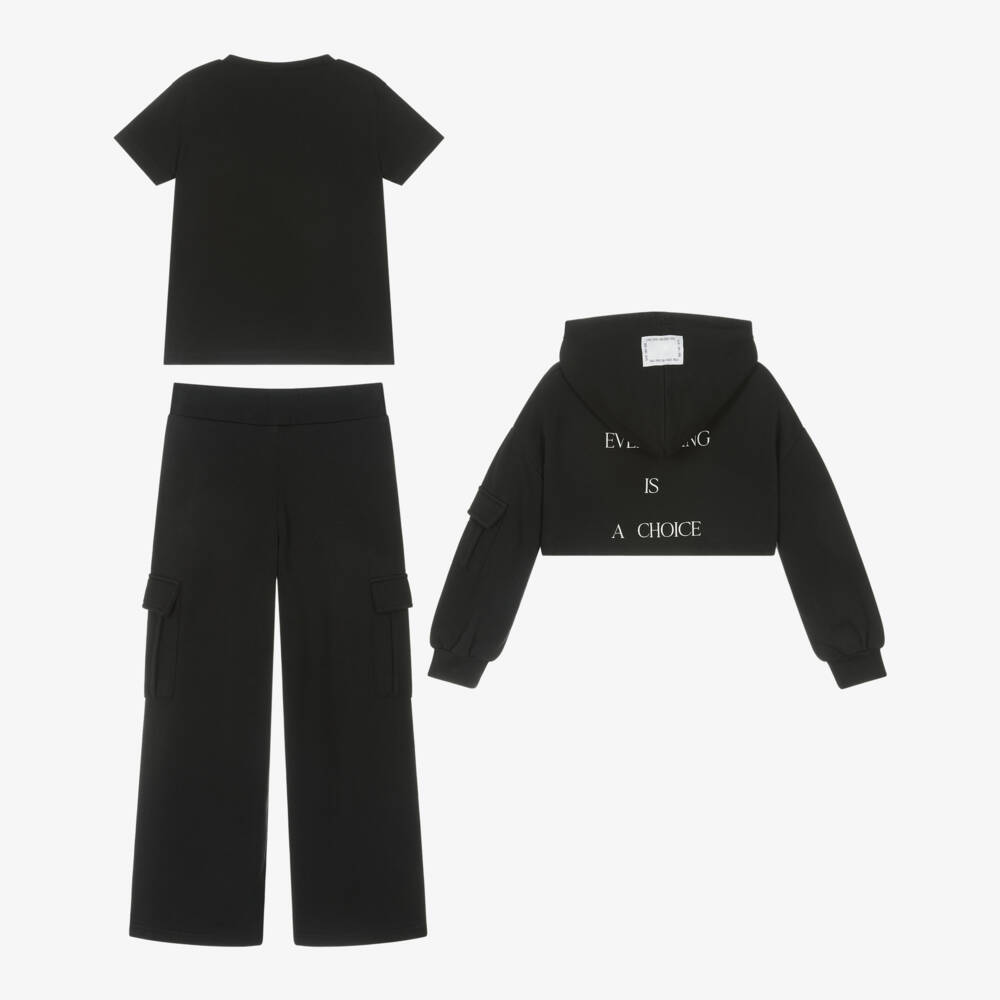 iDO Для младших-Girls Black Cotton Tracksuit Set with Cargo Pockets | Childrensalon Outlet