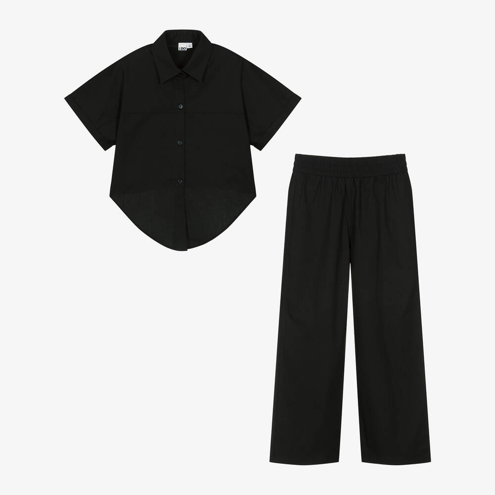 iDO Для младших-Girls Black Cotton Trouser Set | Childrensalon Outlet