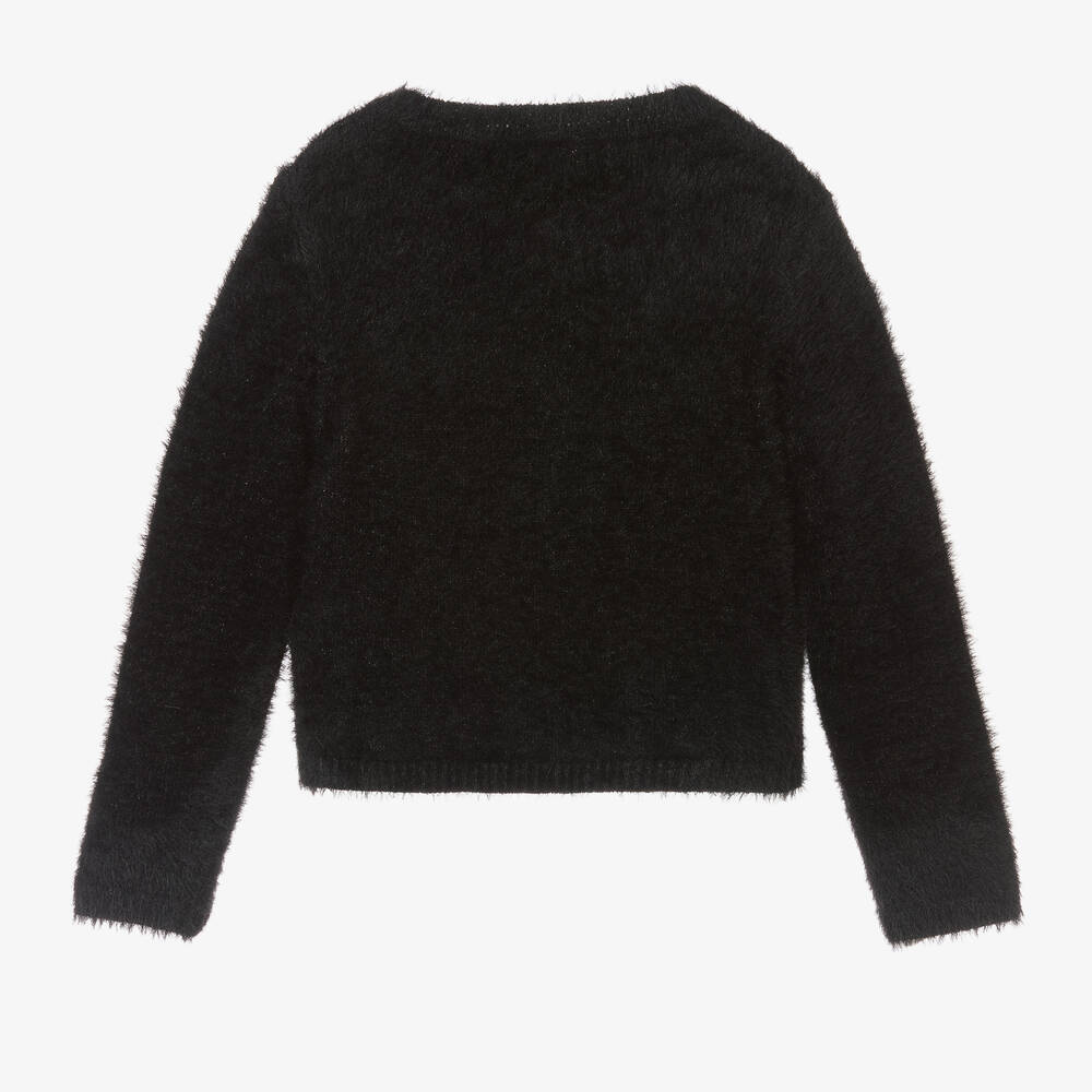 Ladies black fluffy cardigan discount
