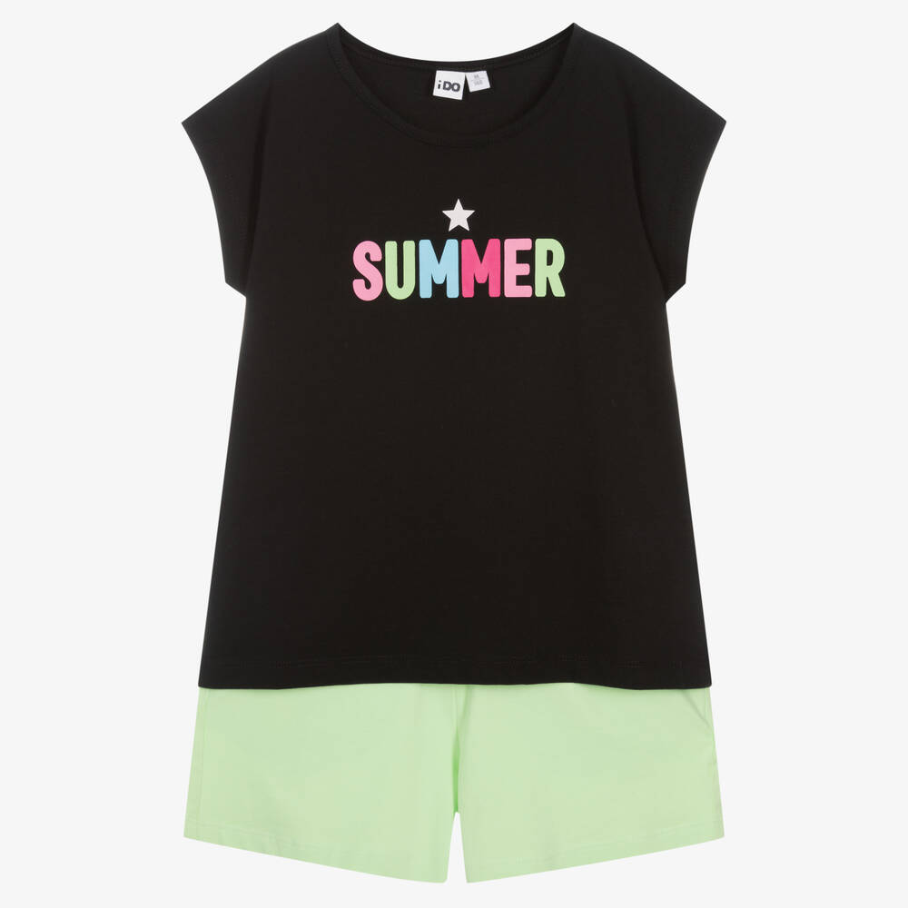 iDO Junior - Черная футболка и зеленые шорты из хлопка | Childrensalon