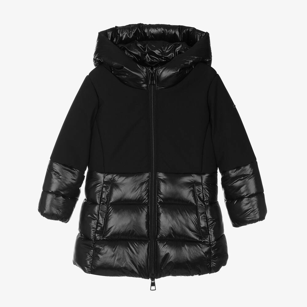 iDO Baby - Girls Black Hooded Puffer Coat | Childrensalon