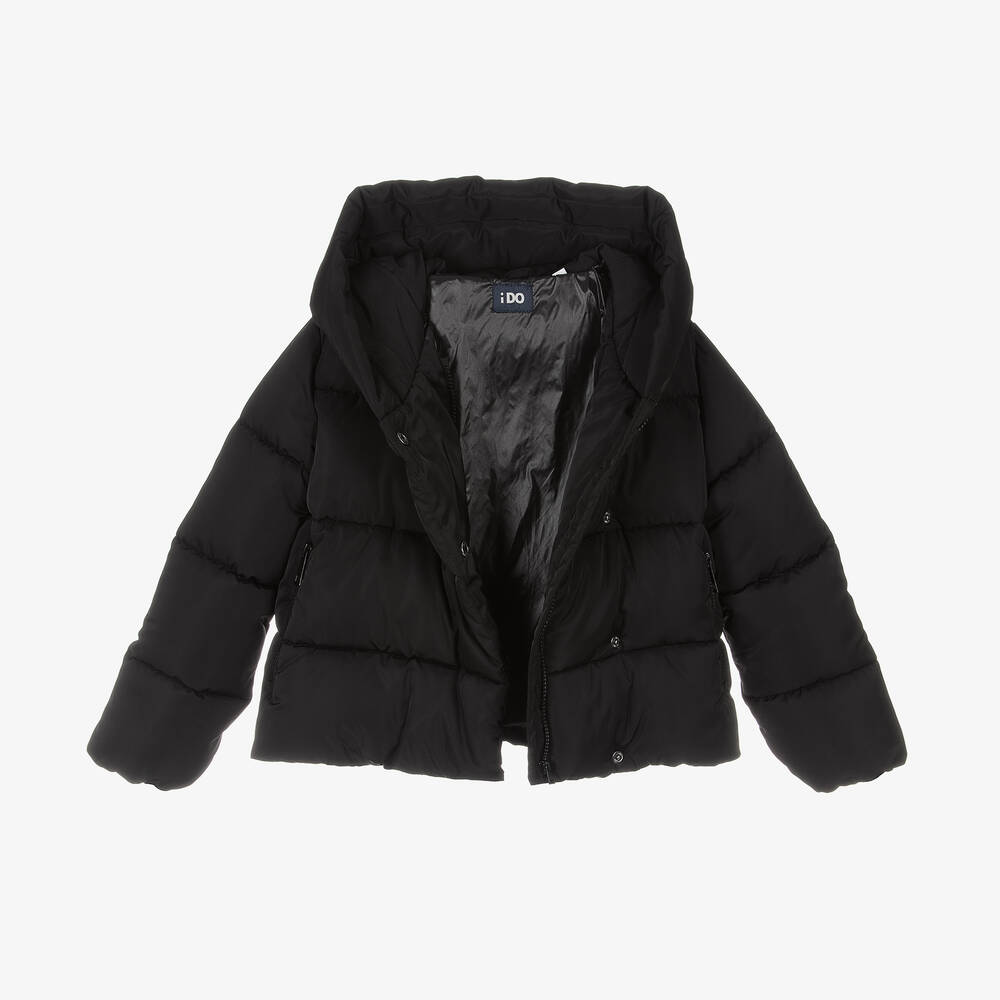 iDO Junior Girls Black Hooded Puffer Jacket