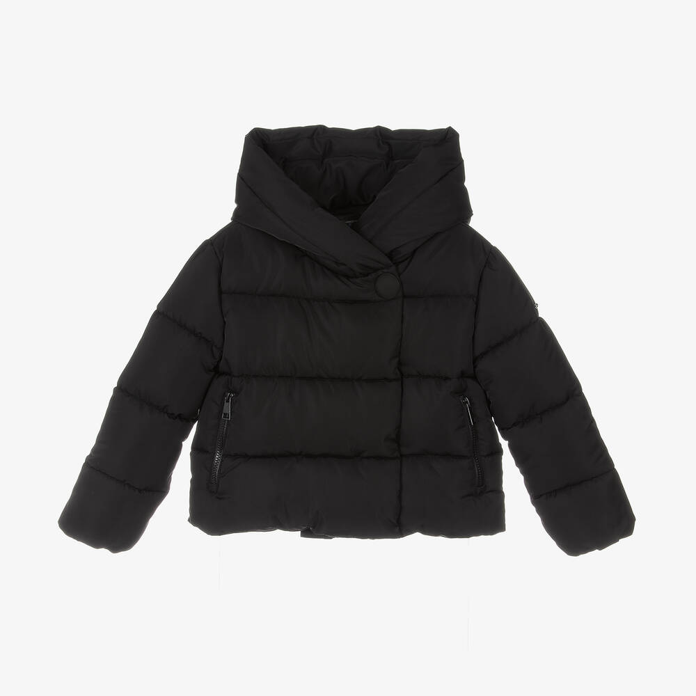 iDO Junior - Girls Black Hooded Puffer Jacket | Childrensalon