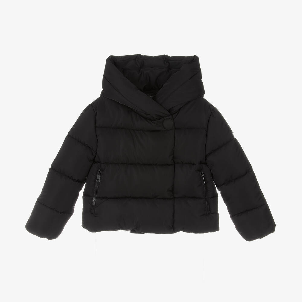 Girls Black Hooded Puffer Jacket