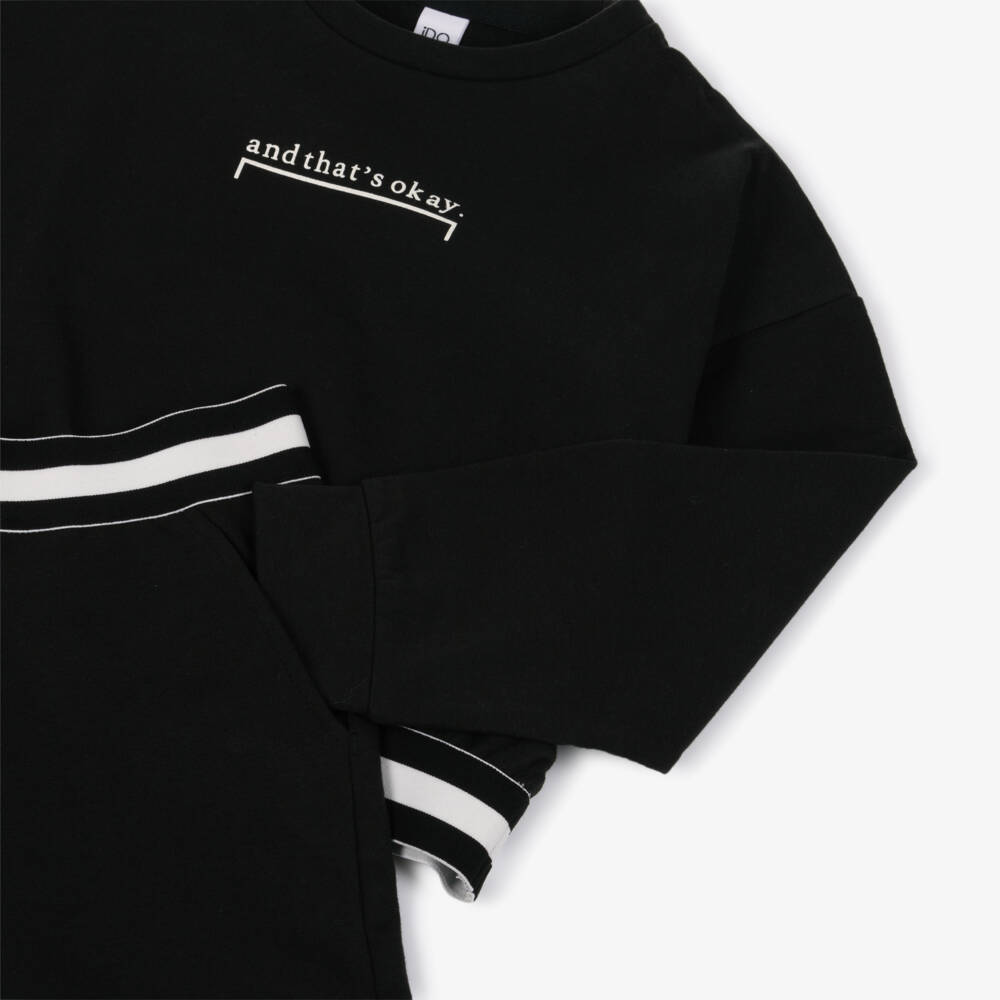 iDO-Girls Black Jersey Tracksuit with Slogan Print | Childrensalon Outlet