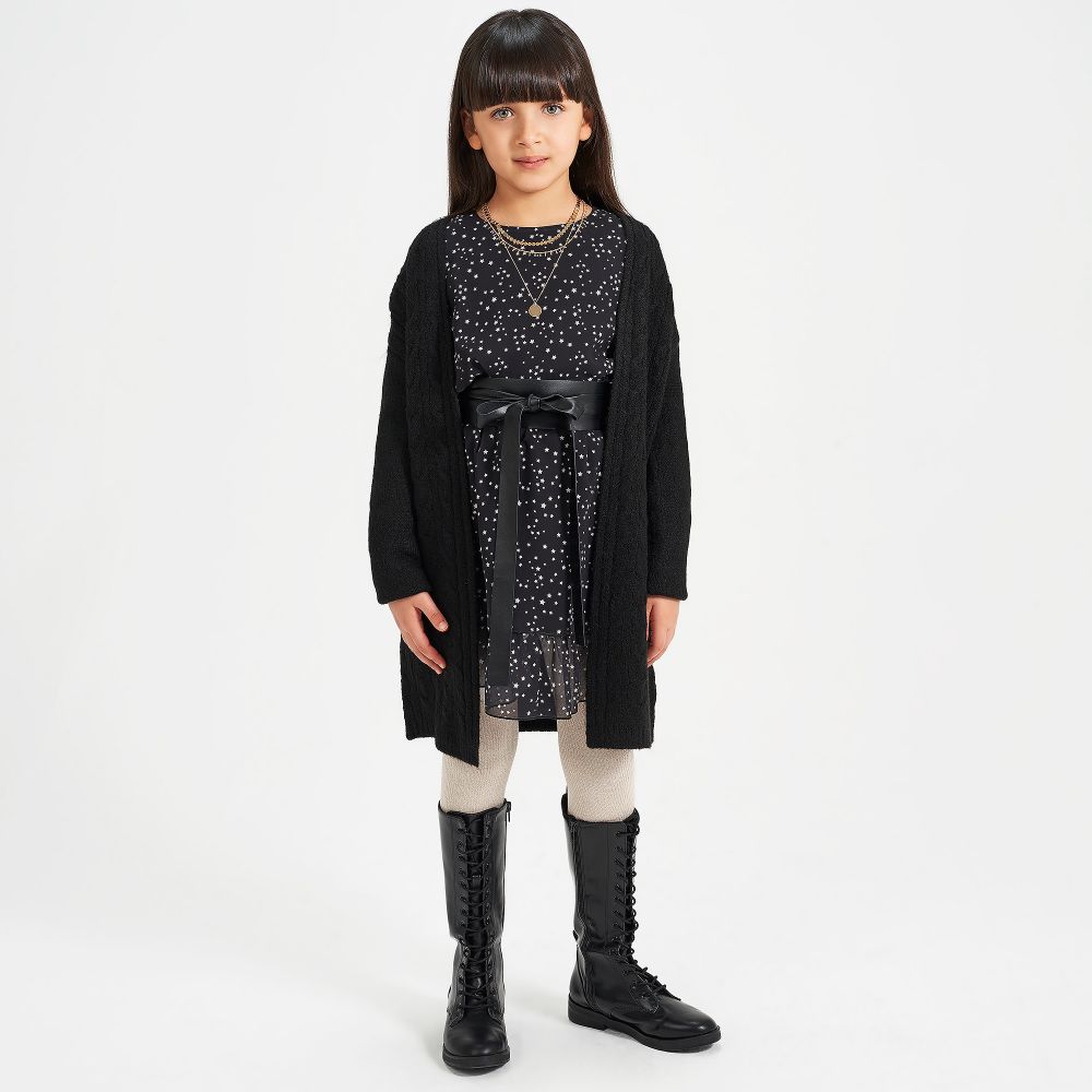 Girls black long cardigan hotsell