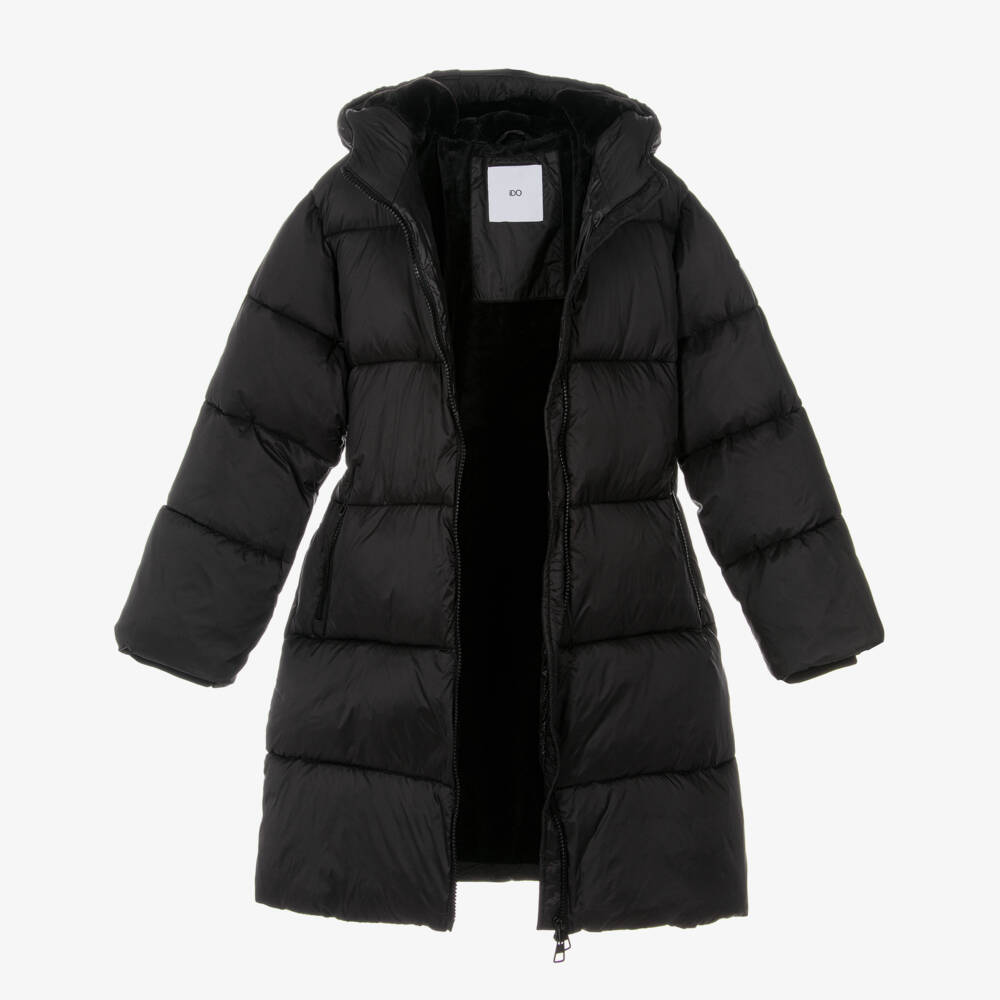 iDO-Girls Black Padded Puffed Coat with Belt | Childrensalon Outlet