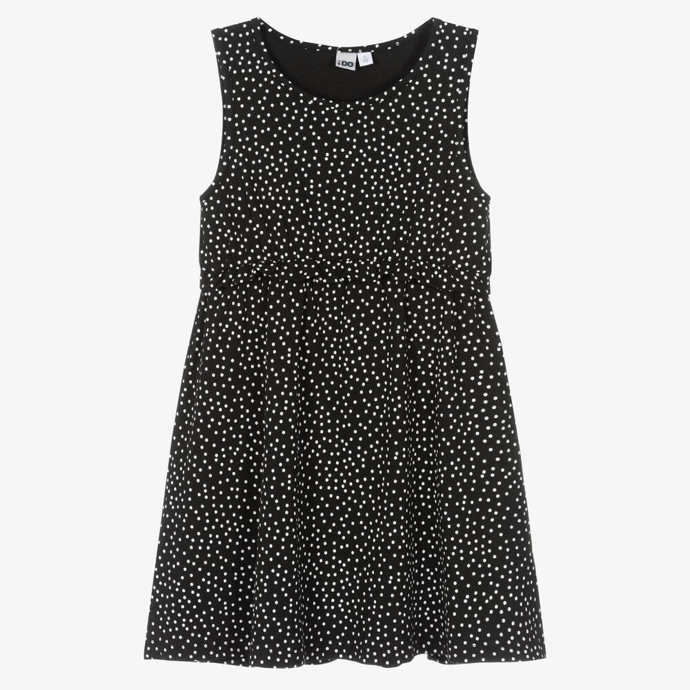 iDO Junior - Girls Black Polka Dot Cotton Dress | Childrensalon