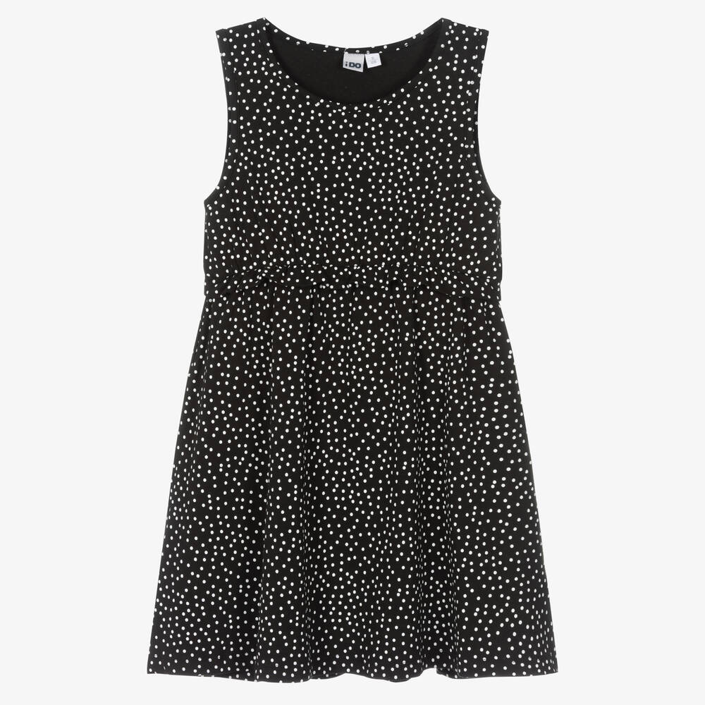 iDO Junior - Robe noire en coton à pois fille | Childrensalon