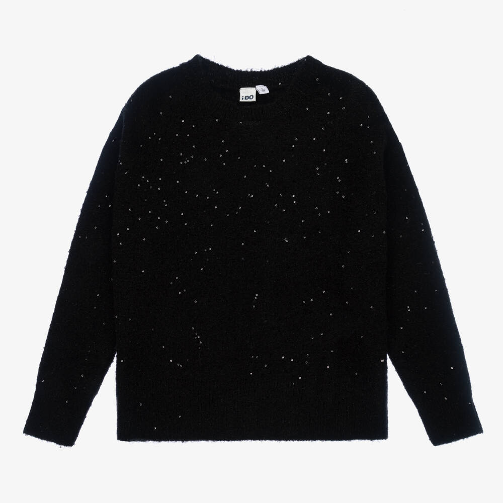 iDO Junior - Girls Black Sequin & Glitter Sweater | Childrensalon