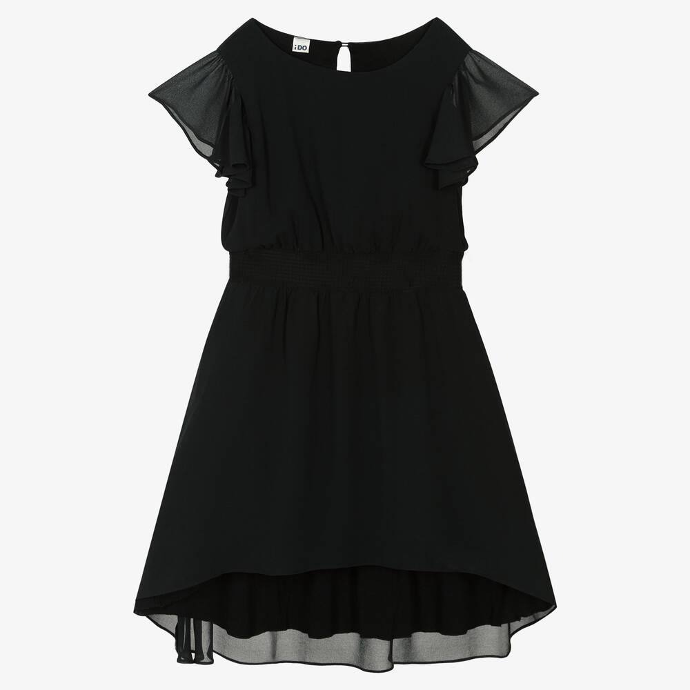 iDO Junior - Girls Black Shirred Waist Dress | Childrensalon