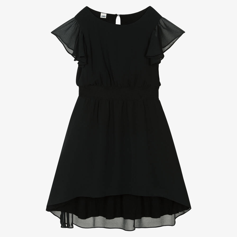 iDO Junior Girls Black Shirred Waist Dress Childrensalon Outlet