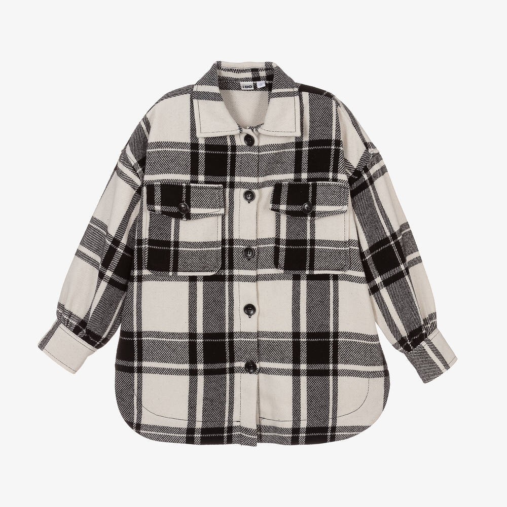 iDO Junior - Girls Black & White Checked Overshirt | Childrensalon