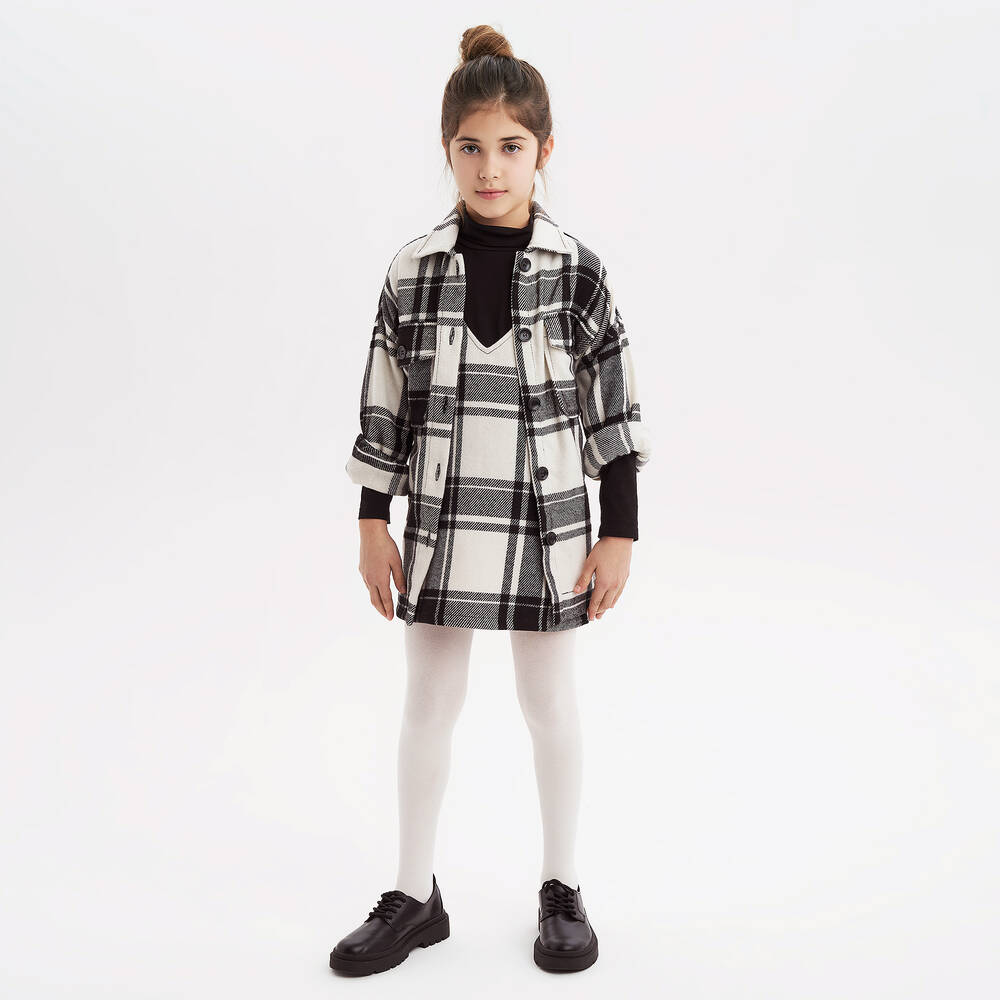 iDO Junior Girls Black White Checked Overshirt Childrensalon Outlet