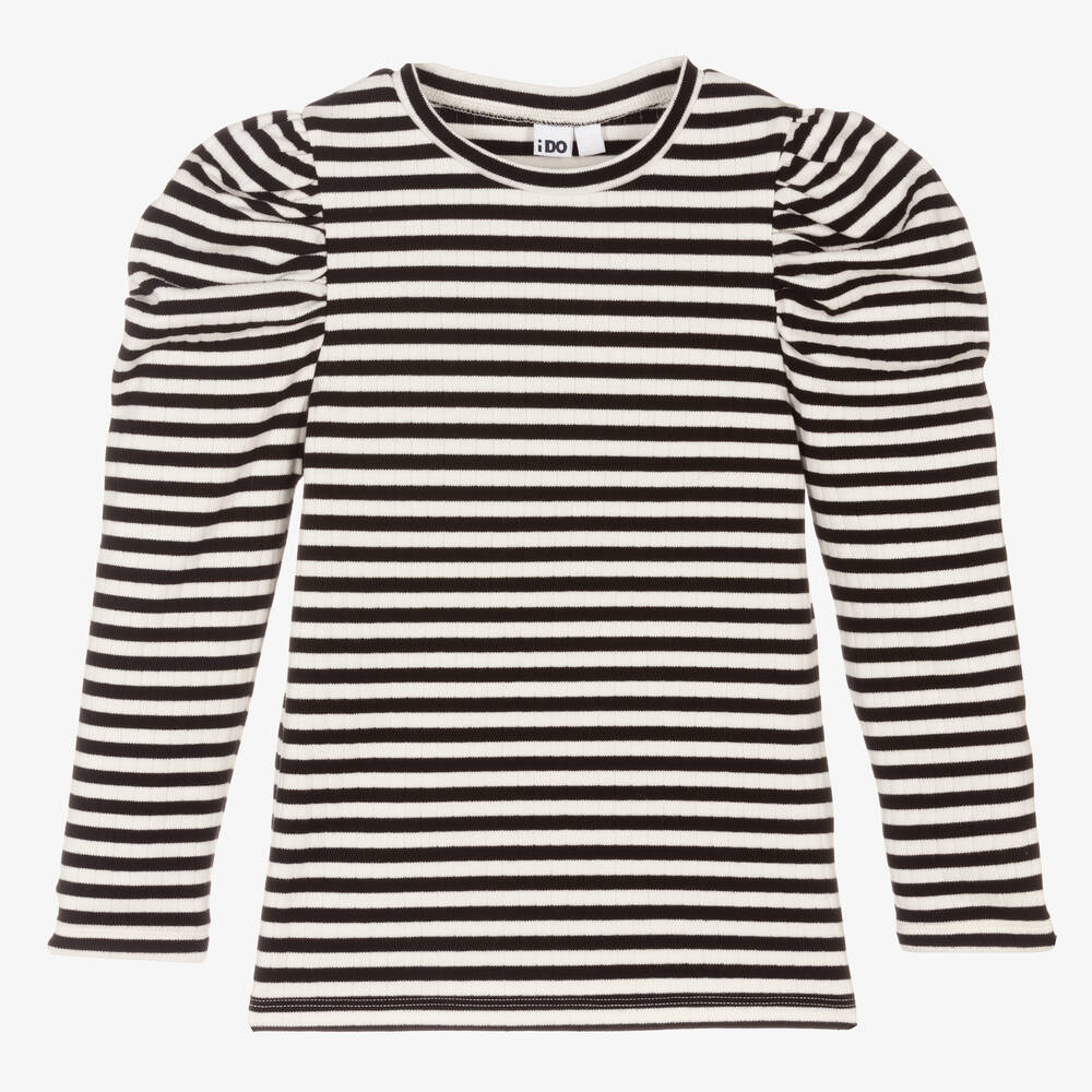 iDO Junior - Girls Black & White Stripe Top | Childrensalon