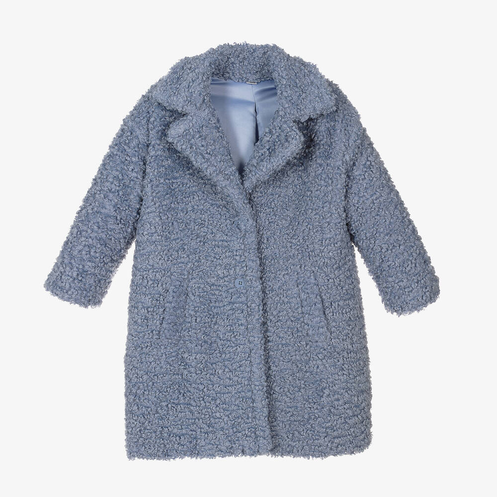 iDO Junior - Girls Blue Bouclé Coat | Childrensalon