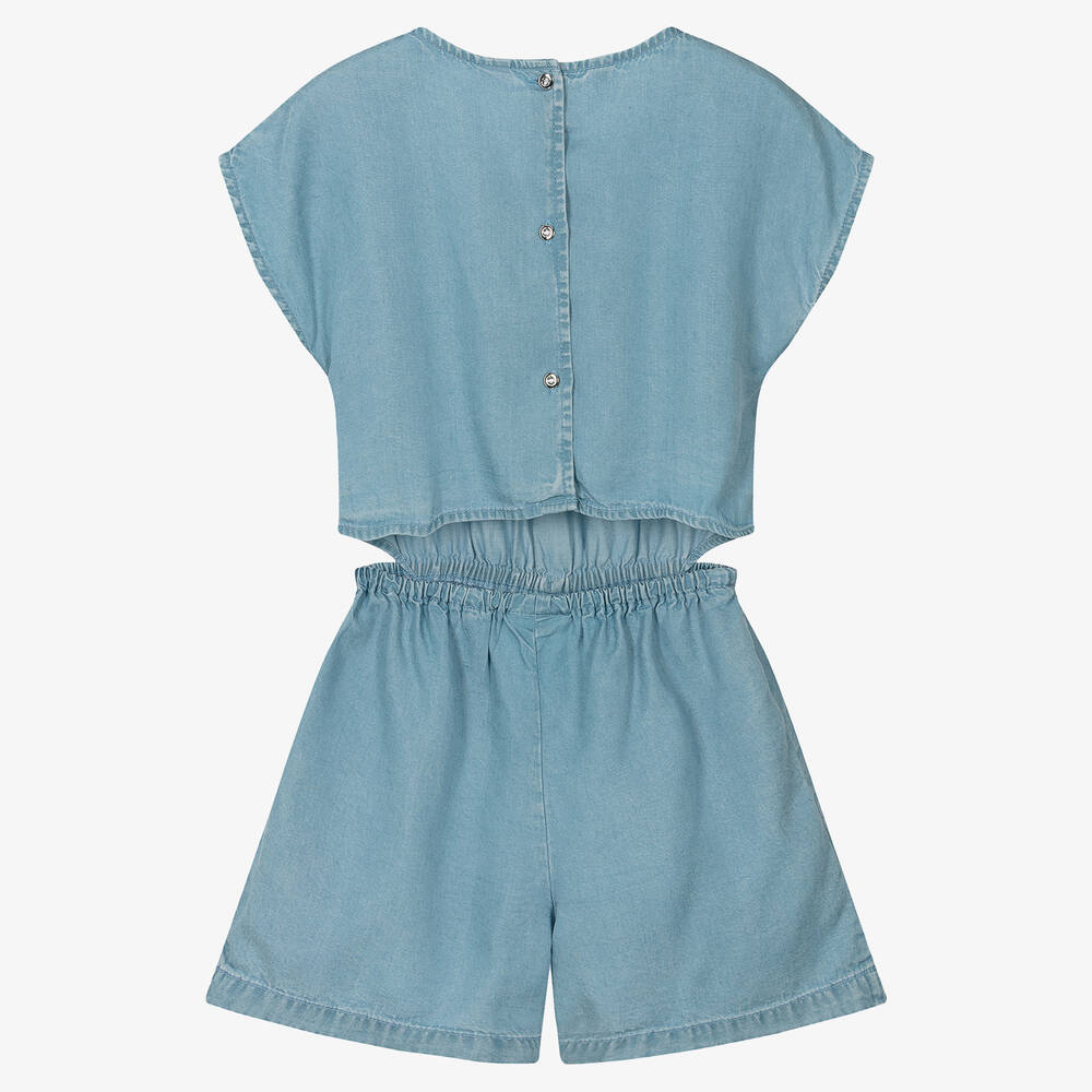 iDO Junior-Girls Blue Chambray Cut Out Playsuit | Childrensalon Outlet