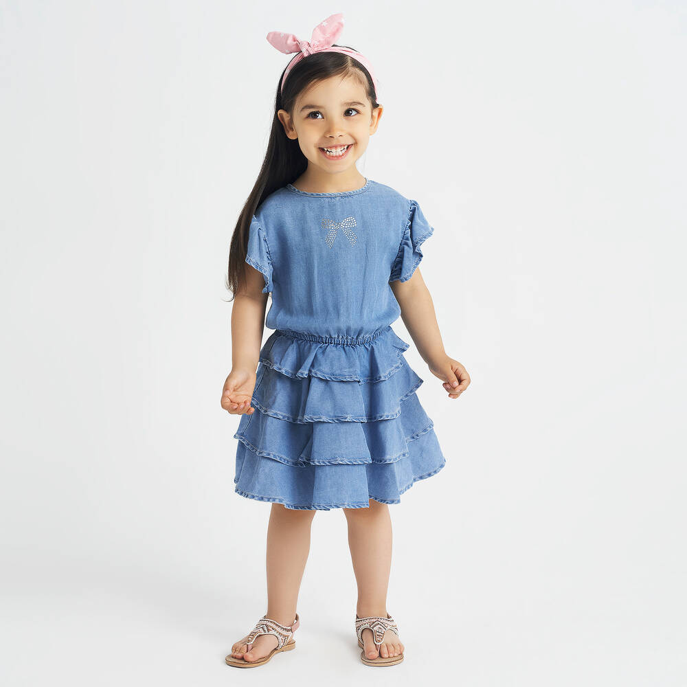 iDO Малыши-Синее платье из шамбре для девочек | Childrensalon Outlet