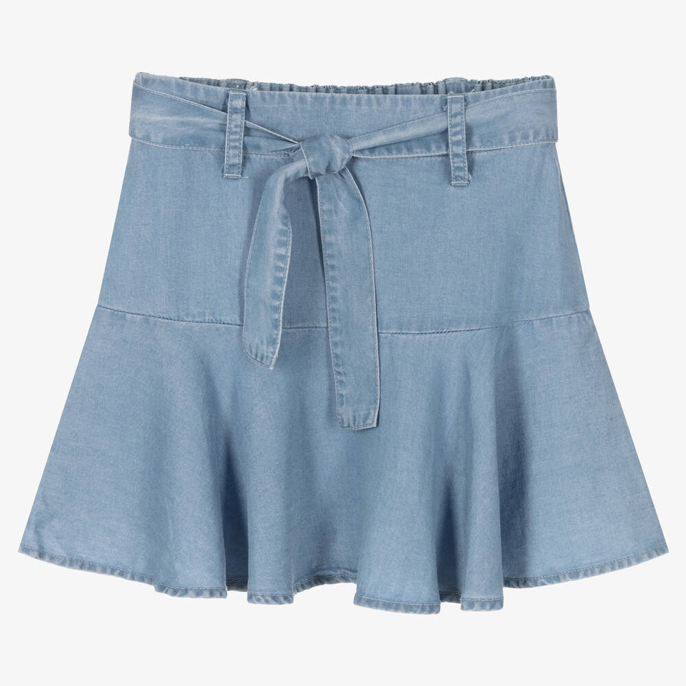 iDO Junior - Jupe patineuse bleue en chambray fille | Childrensalon