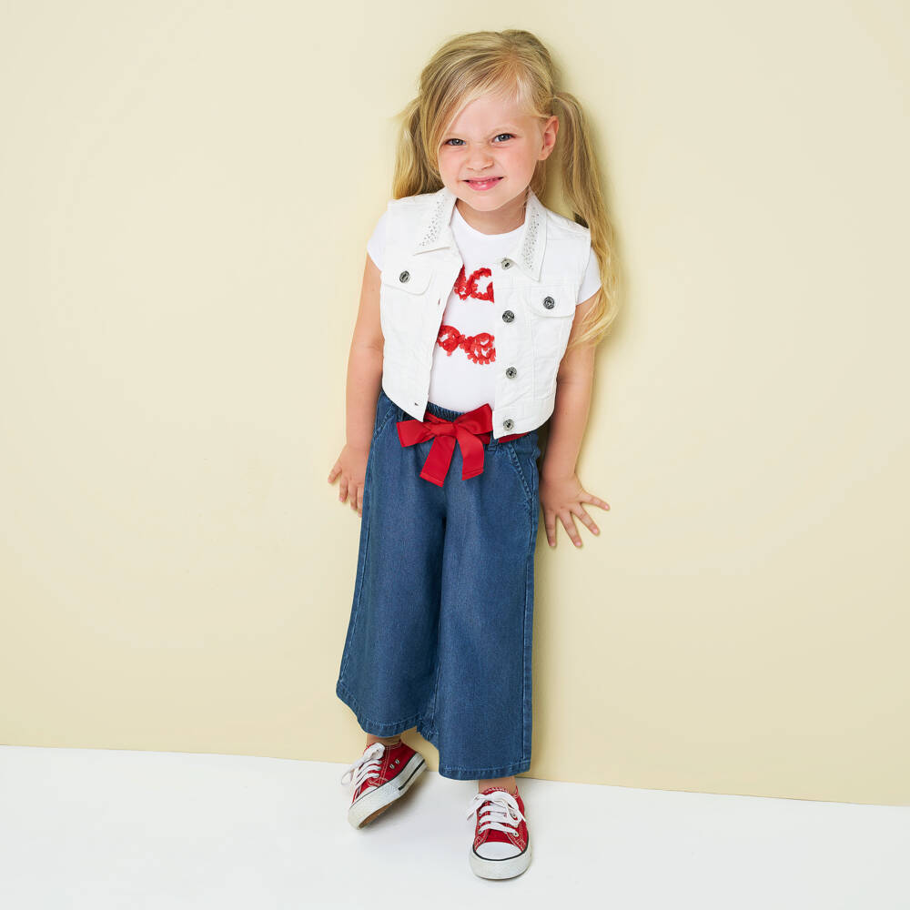 iDO-Girls Blue Chambray Wide Leg Trousers | Childrensalon Outlet