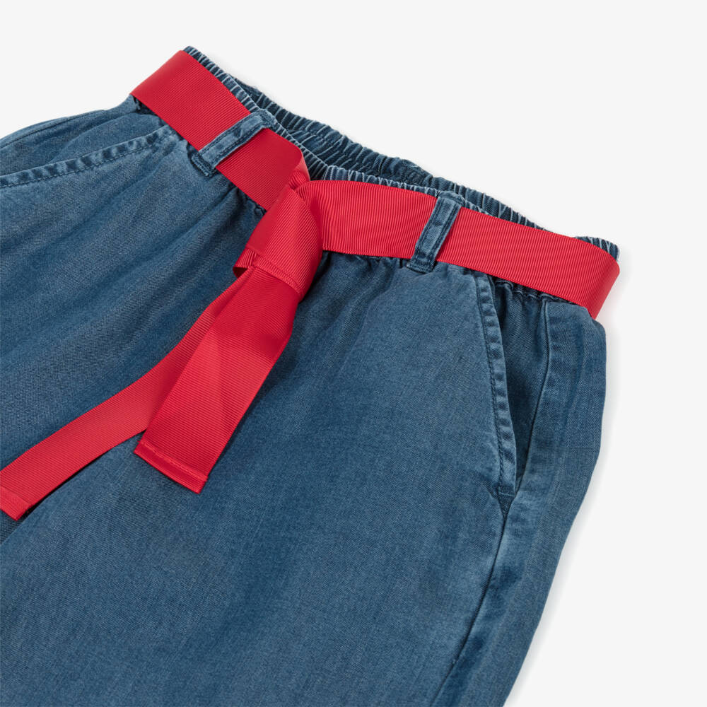 iDO-Girls Blue Chambray Wide Leg Trousers | Childrensalon Outlet
