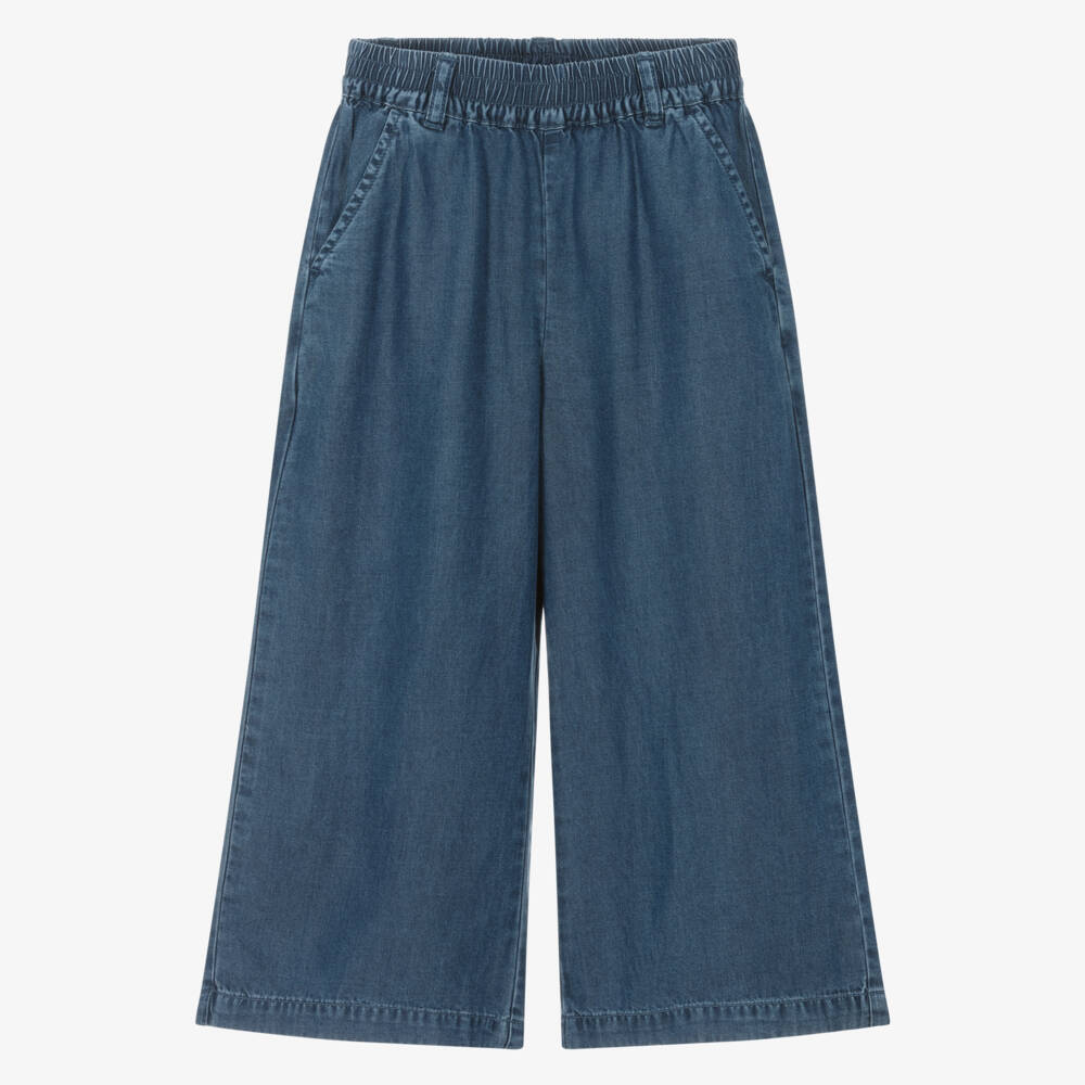 iDO-Girls Blue Chambray Wide Leg Trousers | Childrensalon Outlet