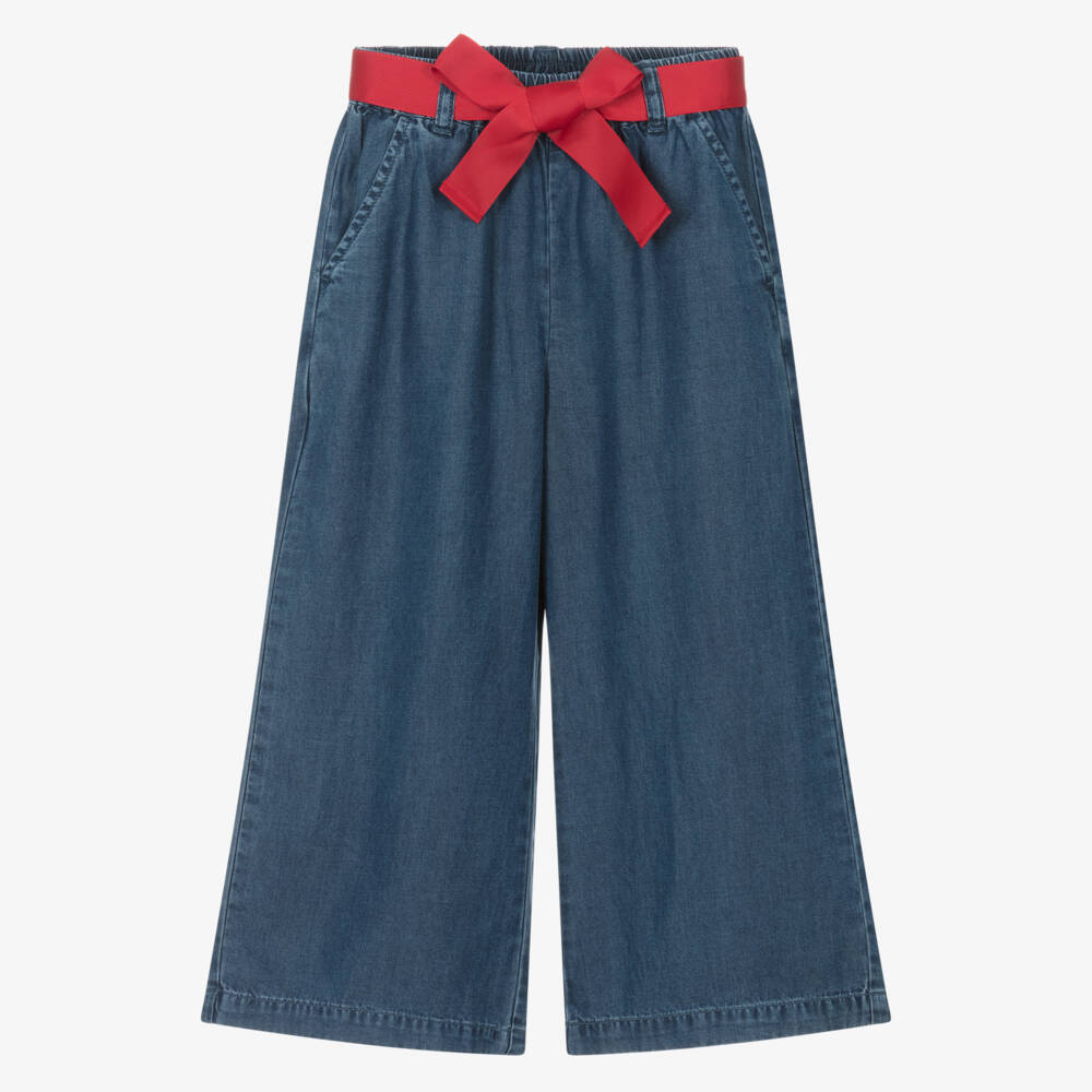 iDO-Girls Blue Chambray Wide Leg Trousers | Childrensalon Outlet