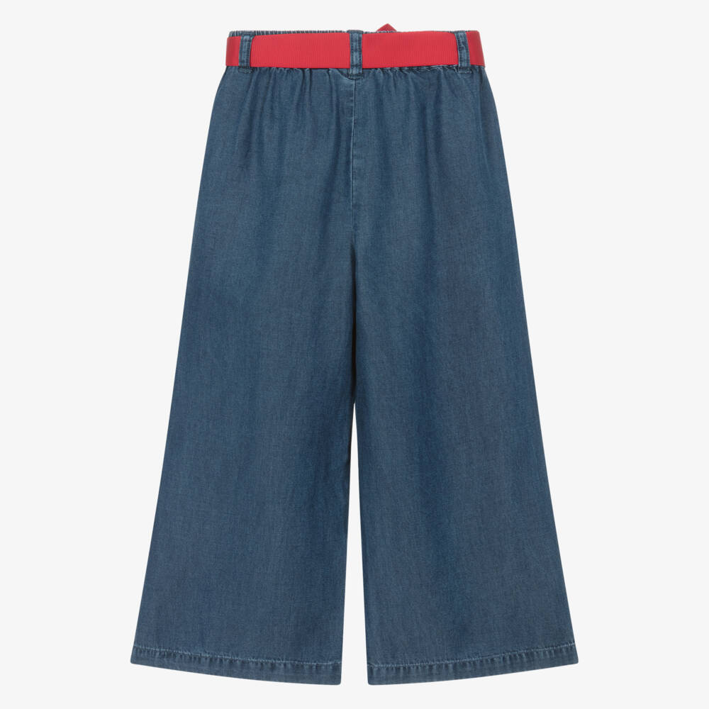 iDO-Girls Blue Chambray Wide Leg Trousers | Childrensalon Outlet