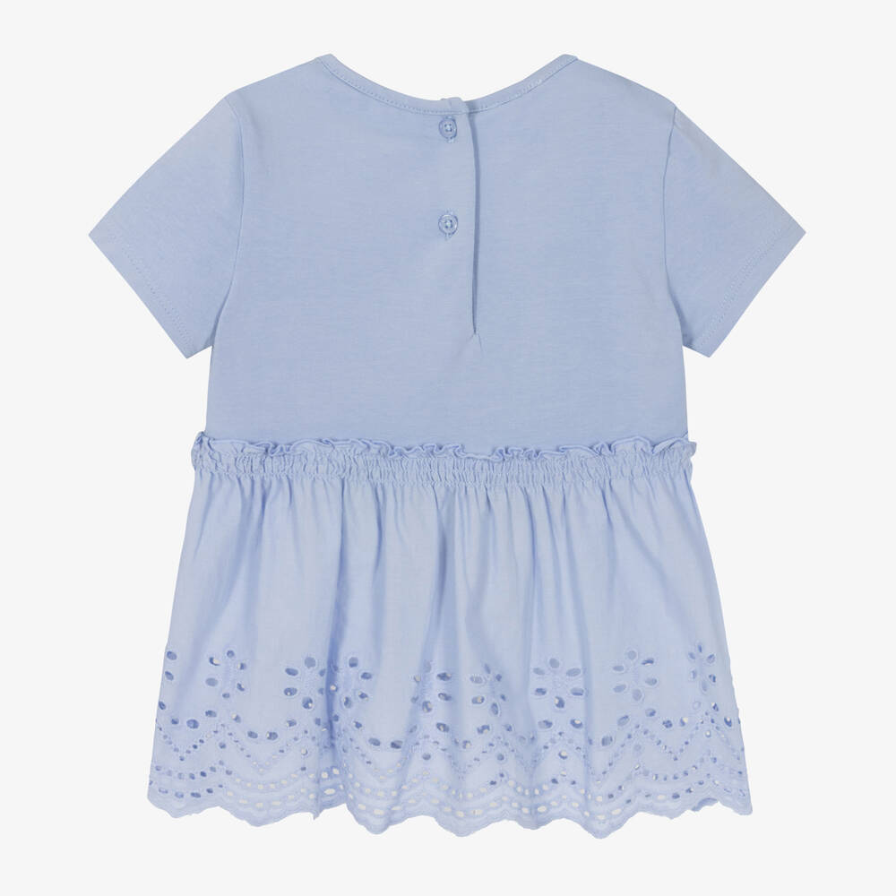 iDO Baby-تيشيرت قطن برودوري لون أزرق للبنات | Childrensalon Outlet