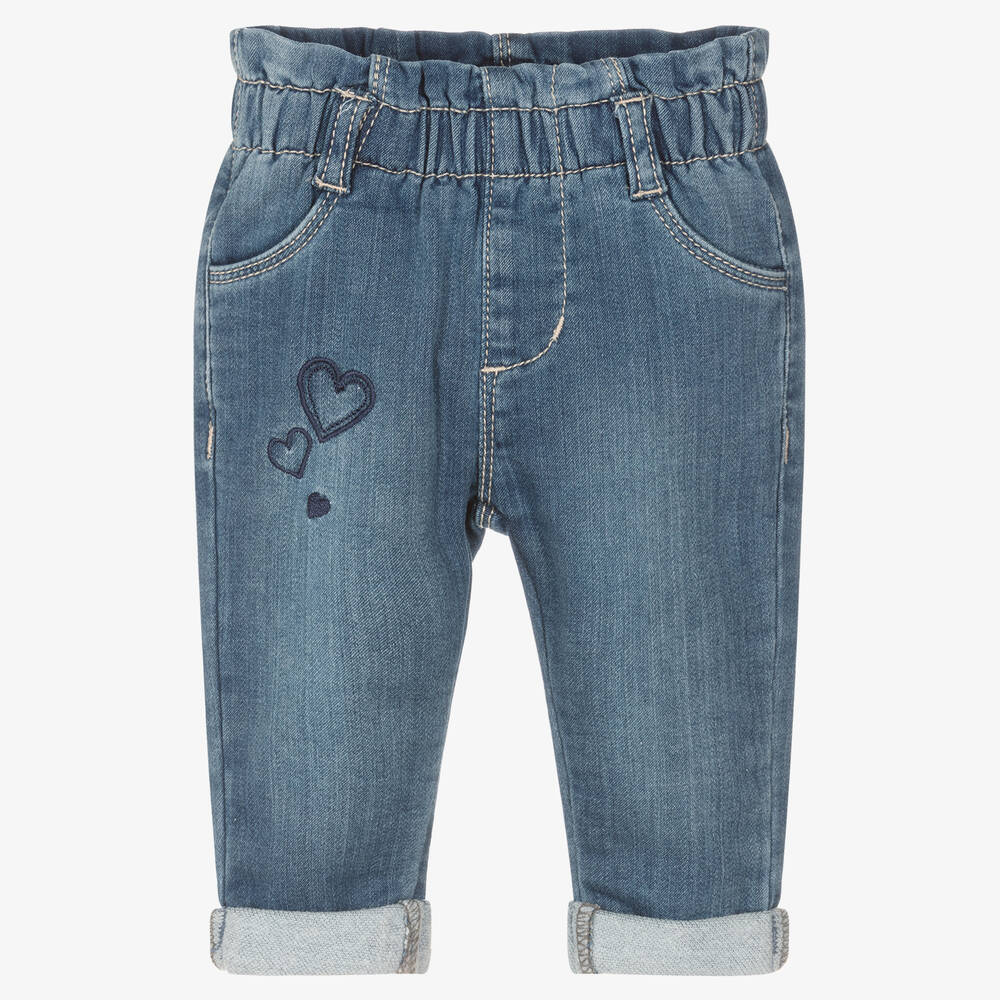 iDO Mini - Girls Blue Cotton Denim Heart Jeans | Childrensalon