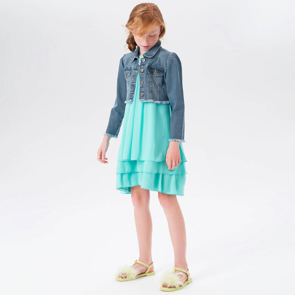 iDO Junior-جاكيت قطن دنيم لون أزرق للبنات | Childrensalon Outlet