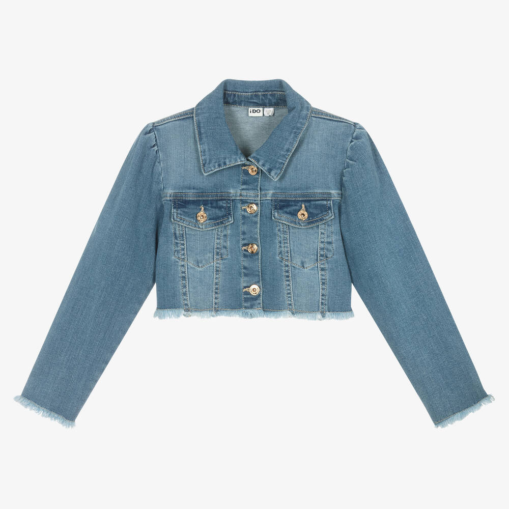 iDO Junior - Girls Blue Cotton Denim Jacket | Childrensalon