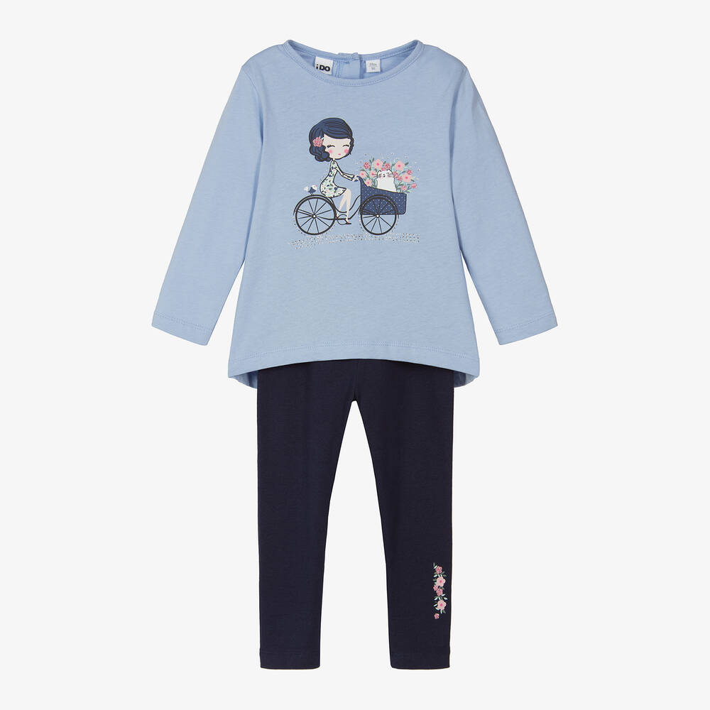 iDO Baby-Girls Blue Cotton Leggings Set | Childrensalon Outlet