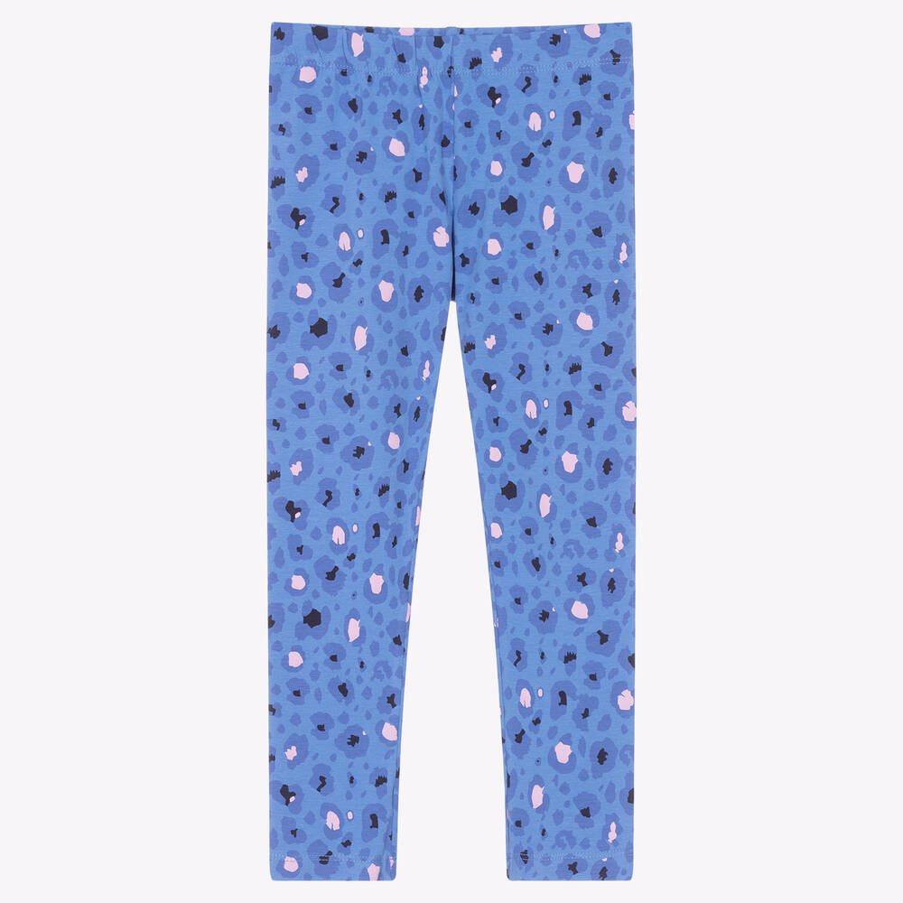 Girls Blue Cotton Leopard Print Leggings