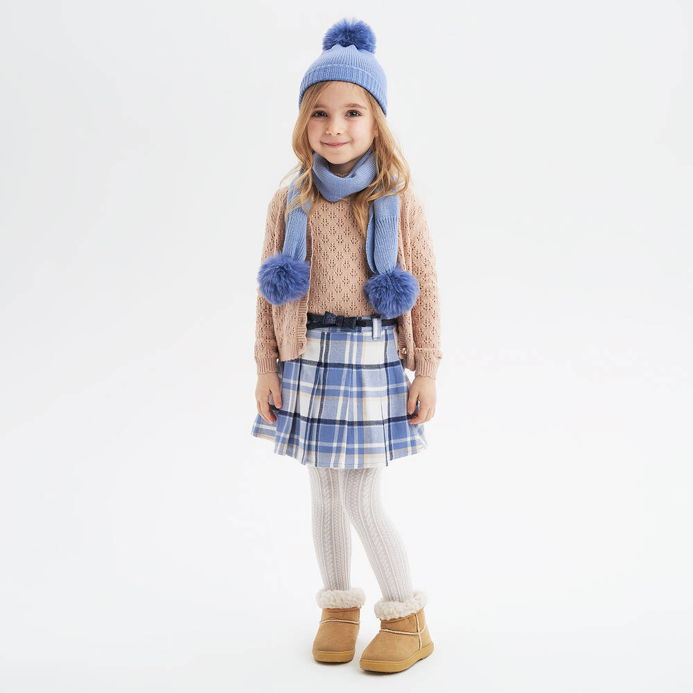 iDO Baby-Girls Blue Cotton Pleated Tartan Skirt | Childrensalon Outlet