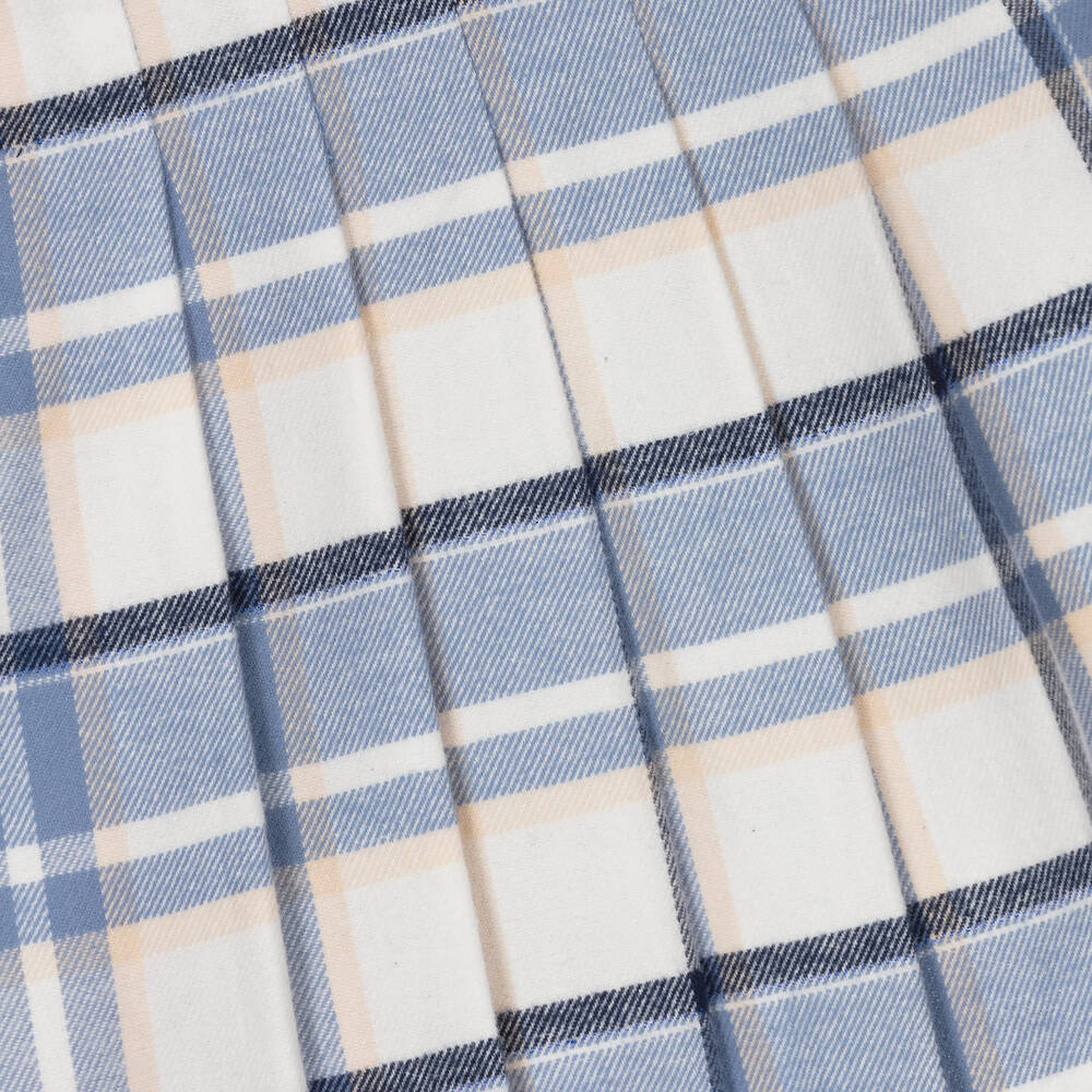 iDO Baby-Girls Blue Cotton Pleated Tartan Skirt | Childrensalon Outlet